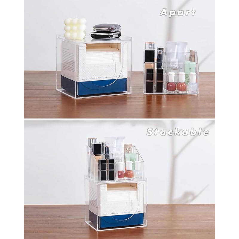 Clear Acrylic 2-in-1 Disposable Face Towel Holder, Wall Mount & Countertop Storage Box Compatible with Clean Skin Club XL, Hygienic Facial Tissue and Makeup Organizer for Bathroom.