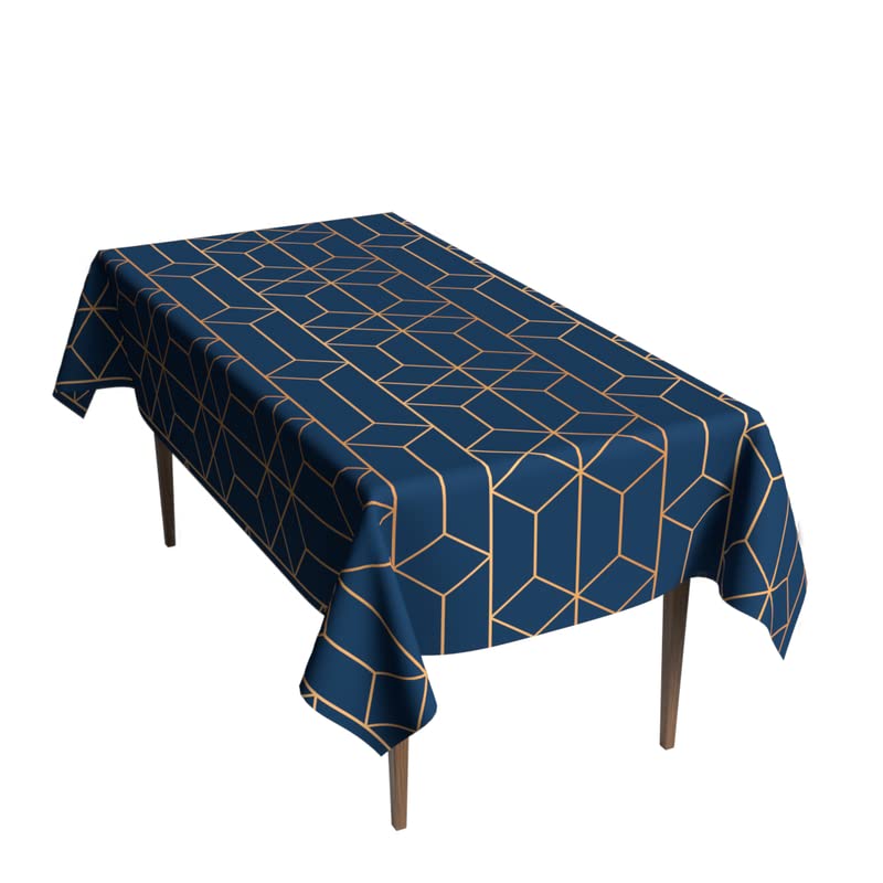 Tableau Waterproof Tablecloth in Blue & Gold, a 140x300 cm Rectangular Table Cover from Artistic Spillproof Polyester, an Elegant Stain-Resistant Protector for your Large Dining Table