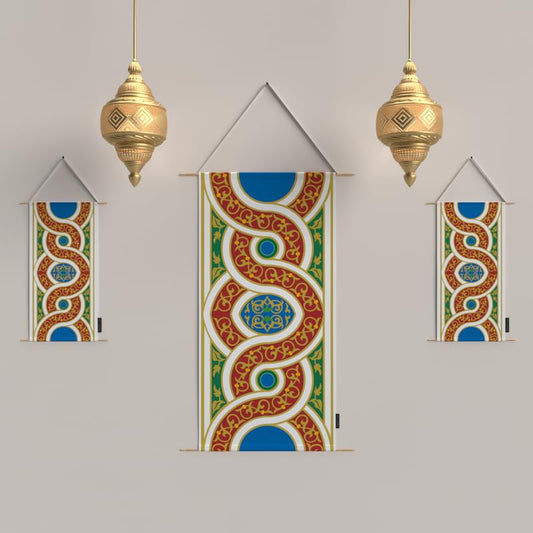 Ramadan's Unique Orient Velvet Fabric Posters Set, a Wall Art Decor Kit for Festive Home Decor, Multicolor, an Eastern-Inspired Islamic Design for Living Room or Bedroom