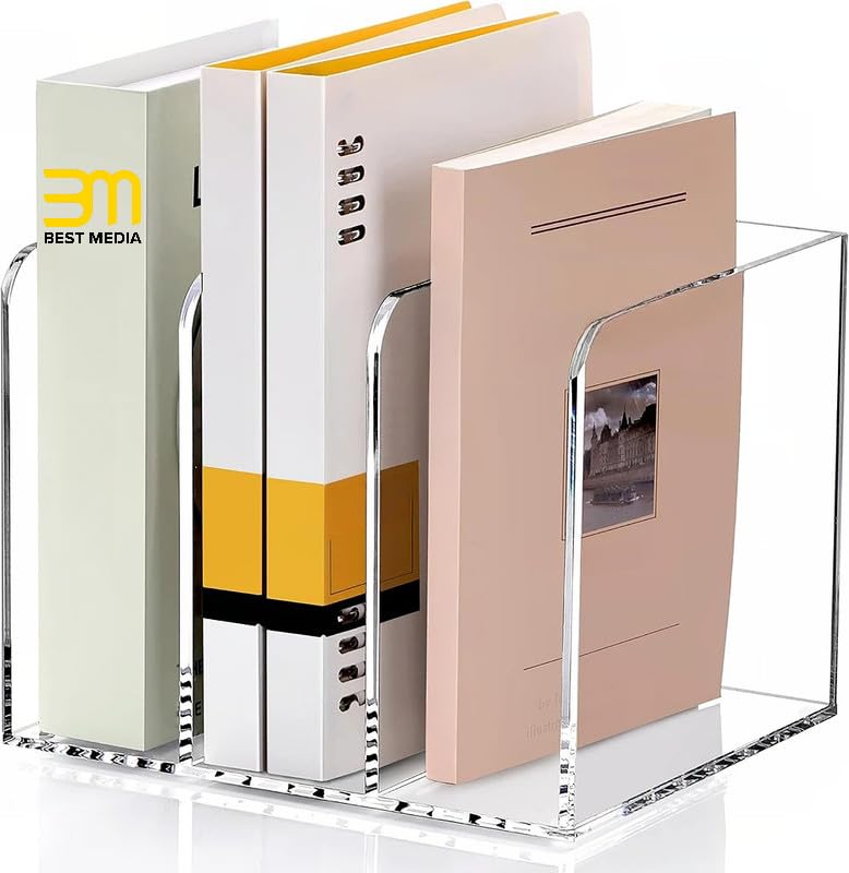 Clear Acrylic Magazine File Holder, 3-Section Vertical Desk Organizer for Office and Home Storage, Transparent Stand for Files, Folders, and Mail, Sturdy and Modern Desktop Accessory