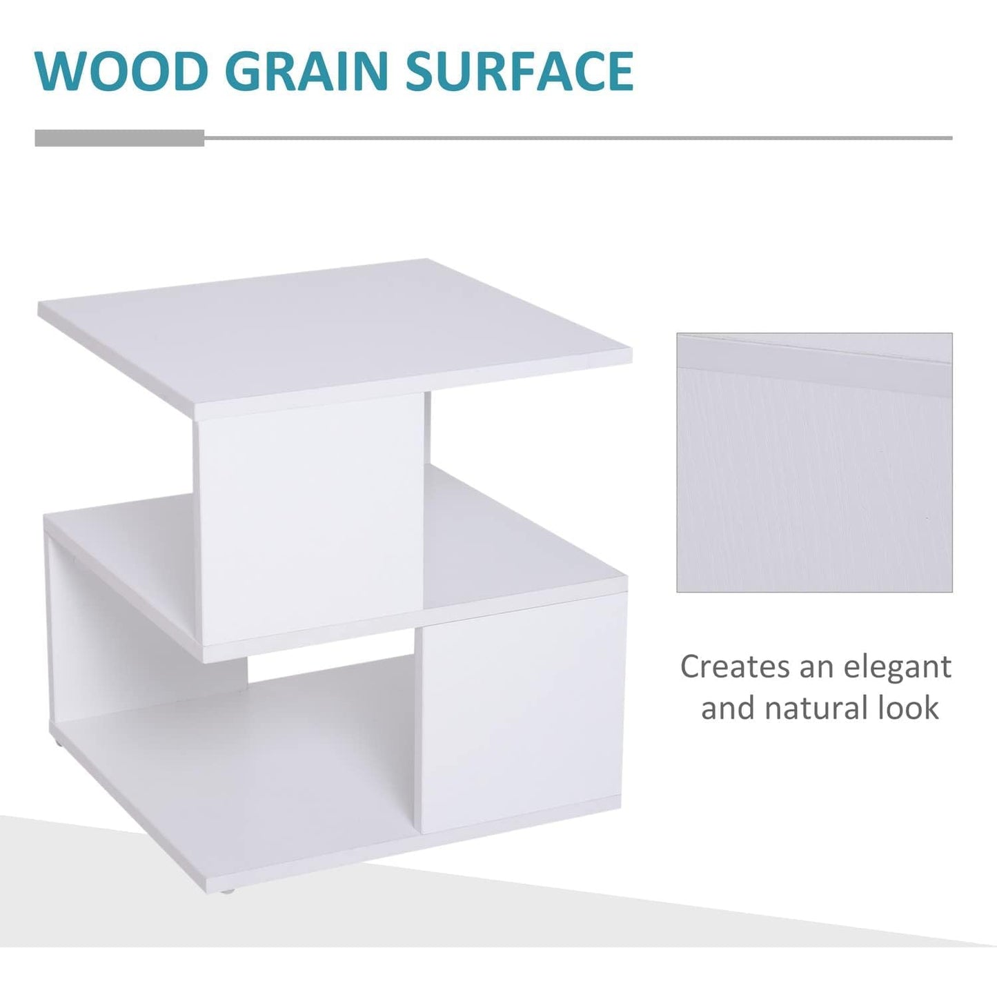 Modern Square 2-Tier Wooden Side Table in White, 40x43x40cm, End Table with Lower Shelf for Living Room, Compact Nightstand for Bedroom, Minimalist Design