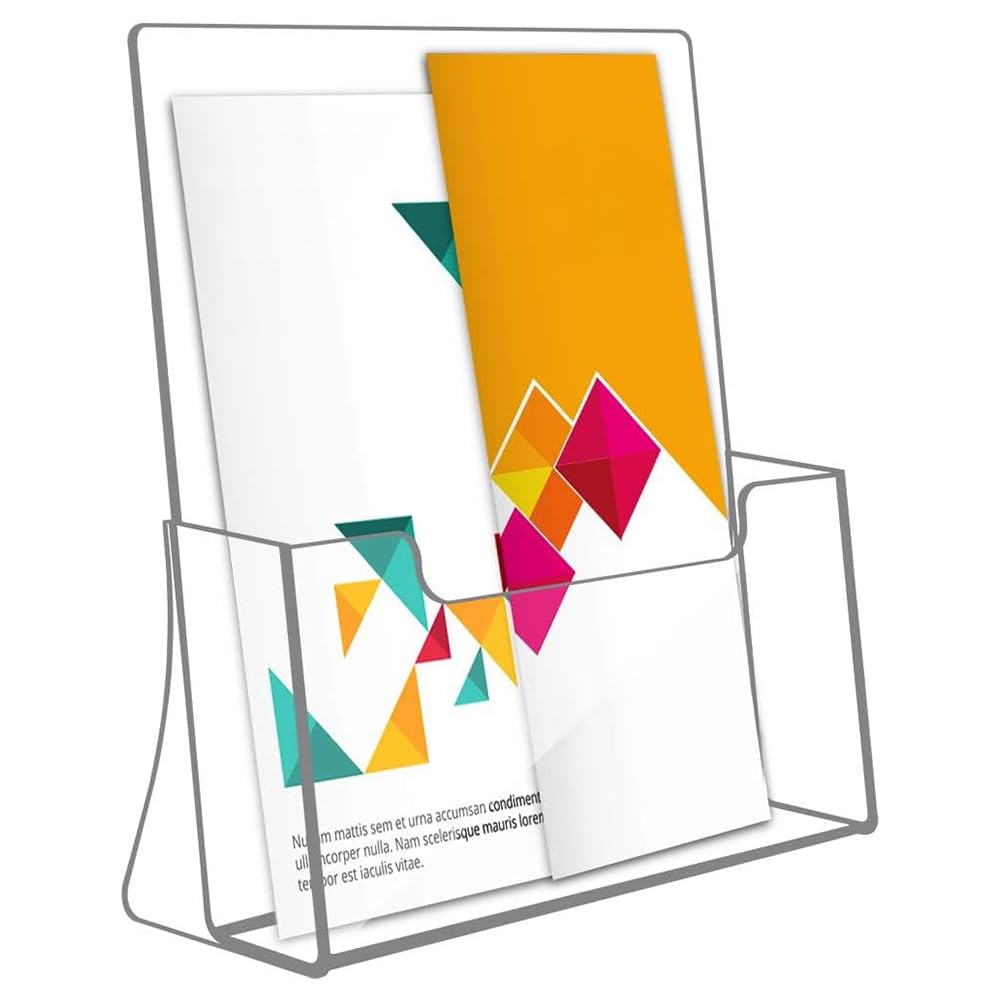Acrylic Brochure Holder, 2-Pack Clear Literature Display Stand, 21.5 x 28 cm Countertop Organizer for Flyers, Magazines, Pamphlets, Booklets, Menus and Journals, for Office and Retail