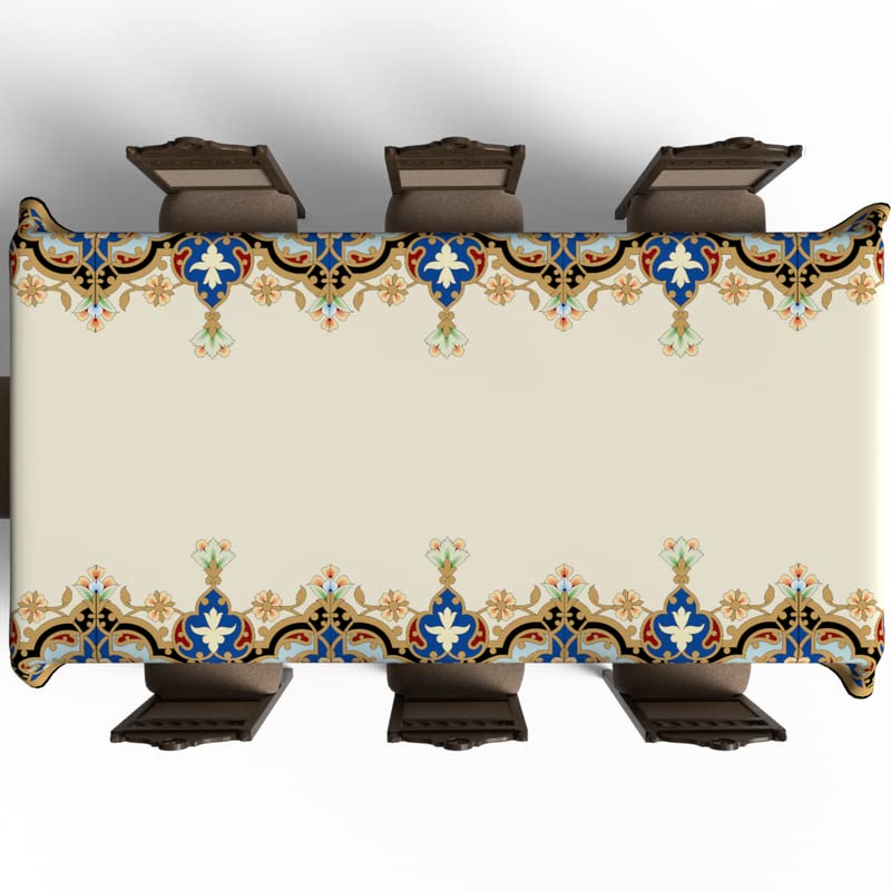 Islamic Unique Taj Waterproof Tablecloth, a Multicolor 140x300 cm Rectangular Table Cover of Spillproof Polyester, a Majestic and Durable Protector for Large Dining Tables and Events