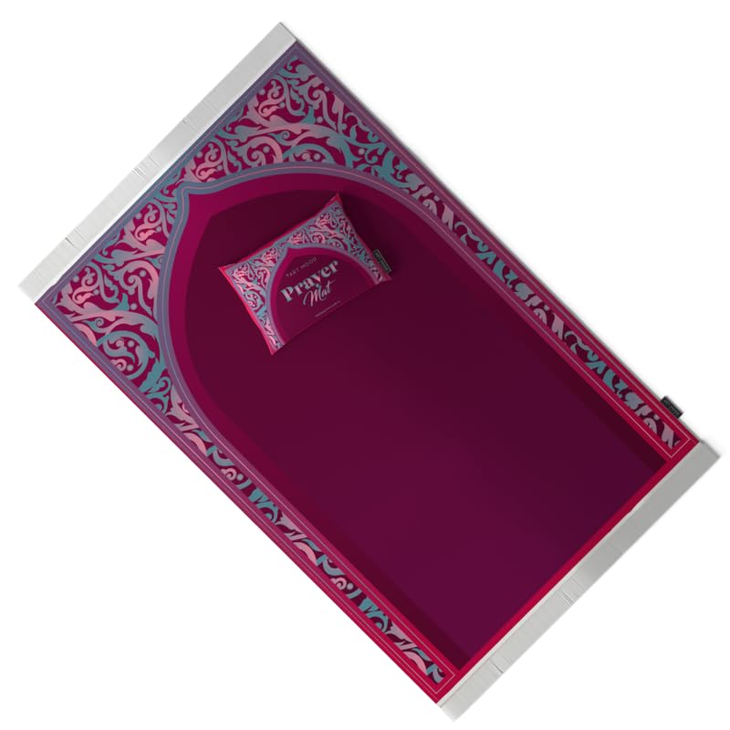 Al-Hedaya Velvet Prayer Mat, a Luxurious Islamic Rug in Fuchsia & Turquoise from Soft Velvet, 68x117 cm, for Comfortable Prayer, a Vibrant Salah Mat for Home, Mosque, or Travel