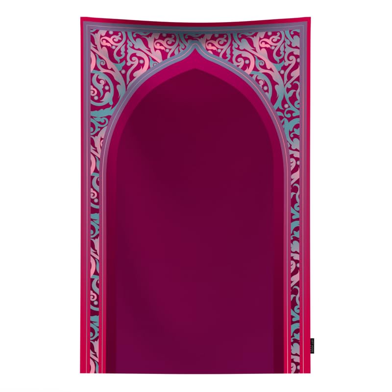 Waterproof Prayer Mat in Fuchsia and Turquoise, 68x117 cm, a durable and easy-to-clean rug perfect for both indoor and outdoor use, providing a comfortable and reliable prayer surface