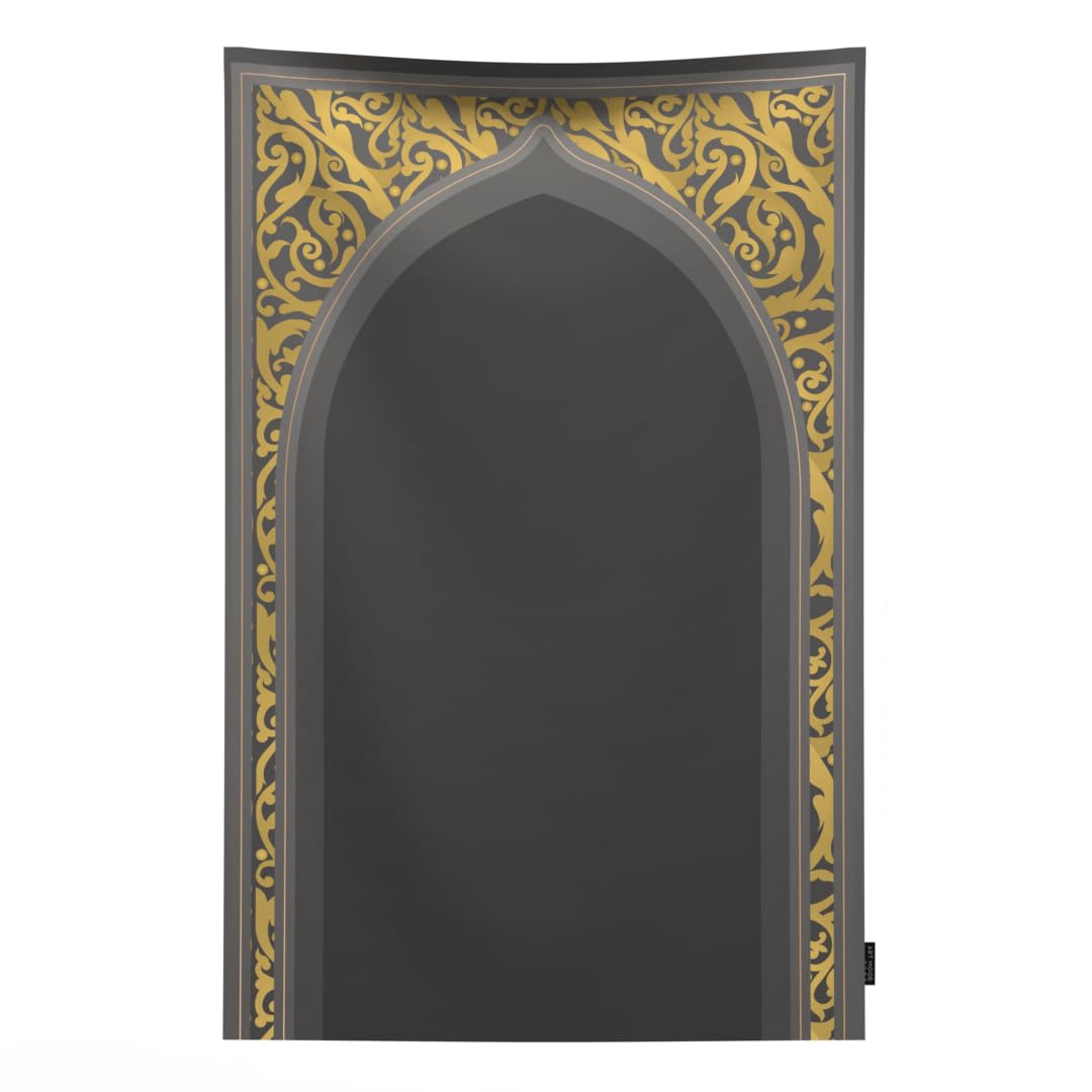 Waterproof Prayer Mat in Grey and Gold, 68x117 cm, a durable and practical rug with a stylish design, easy to clean and perfect for travel, outdoor use, or daily prayers anywhere