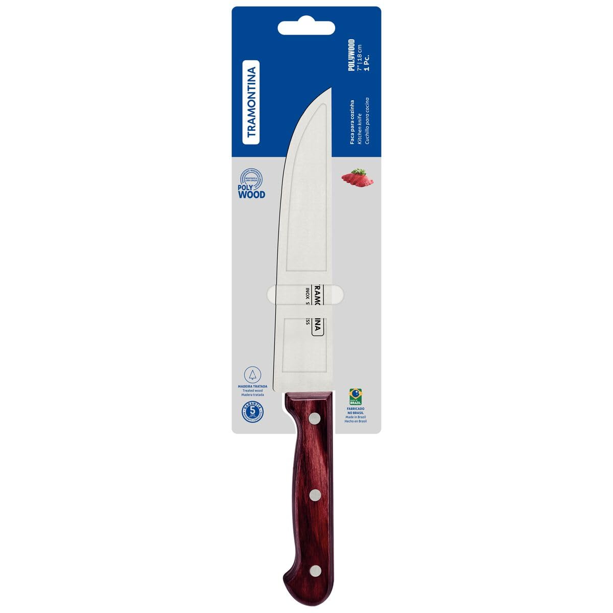 Polywood Stainless Steel Kitchen Knife with Wooden Handle, 7-Inch Blade, Red - Designed for High Performance and Durability, Ideal for Professional and Home Kitchens, Precision Cr