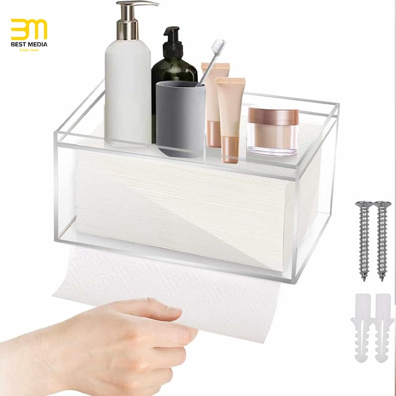 Clear Acrylic Disposable Face Towel Holder, Wall Mount or Tabletop Dispenser for Ourmed Life Towels, Modern, Hygienic Bathroom Storage for Cotton Pads and Tissues.