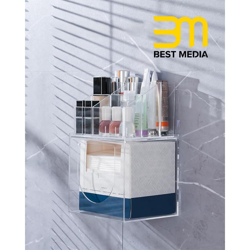 Clear Acrylic 2-in-1 Disposable Face Towel Holder, Wall Mount & Countertop Storage Box Compatible with Clean Skin Club XL, Hygienic Facial Tissue and Makeup Organizer for Bathroom.