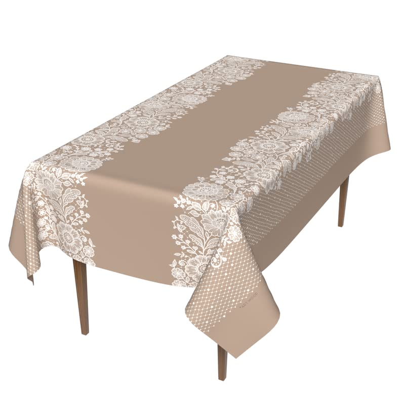 Slate Waterproof Tablecloth in Beige & White, a 140x300 cm Rectangular Table Cover of Modern Spillproof Polyester, a Chic Stain-Resistant Protector for Large Contemporary Tables