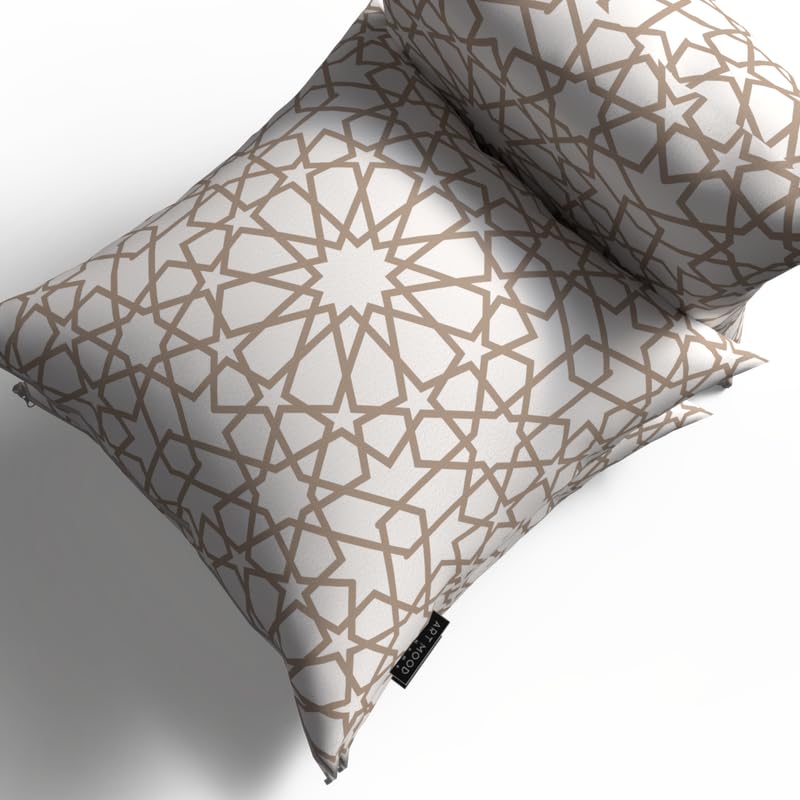 Nova Velvet Cushion Cover in White & Beige, a 40x40 cm decorative throw pillow with a serene, star-inspired Islamic design, creates a peaceful and spiritual ambiance for Ramadan
