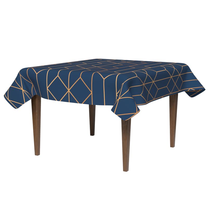 Tableau Waterproof Tablecloth in Blue & Gold, a 140x140 cm Square Table Cover made from Artistic Spillproof Polyester, an Elegant Stain-Resistant Protector for your Dining Table