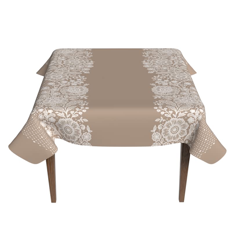 Slate Waterproof Tablecloth in a Modern Beige & White Design, 140x140 cm Square, a Spillproof and Stain-Resistant Polyester Table Cover perfect for Protecting your Contemporary Table
