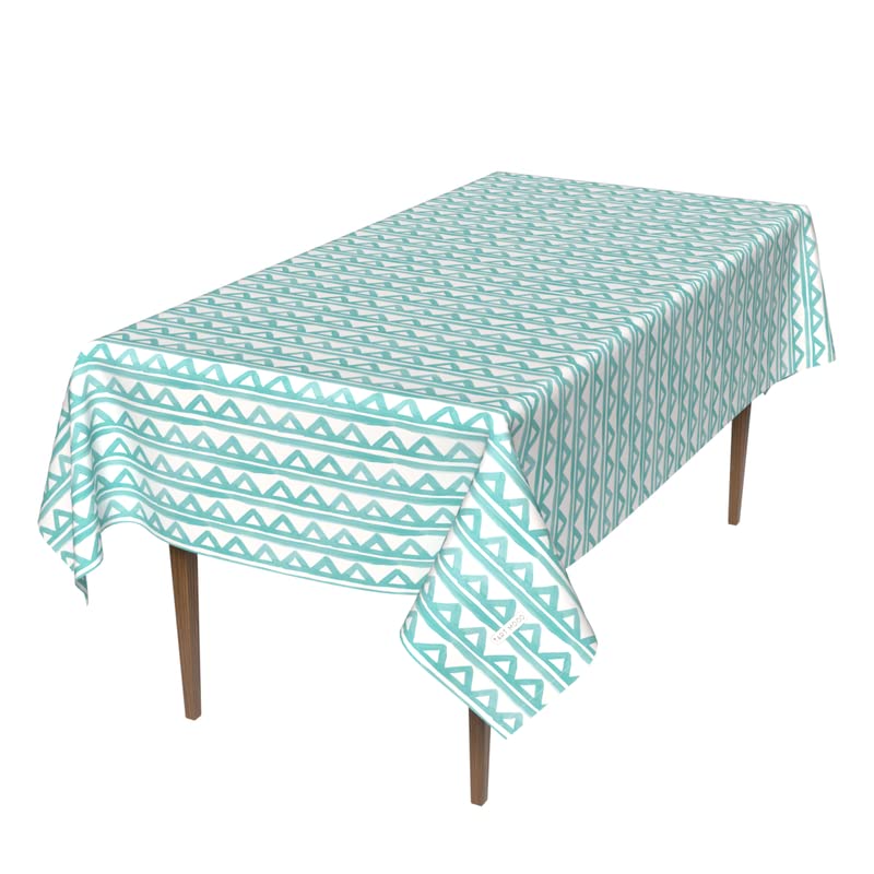Piera Waterproof Tablecloth in Turquoise & White, a 140x300 cm Rectangular Table Cover of Spillproof Polyester, a Refreshing Protector for Large Dining Tables, Parties, or Buffets