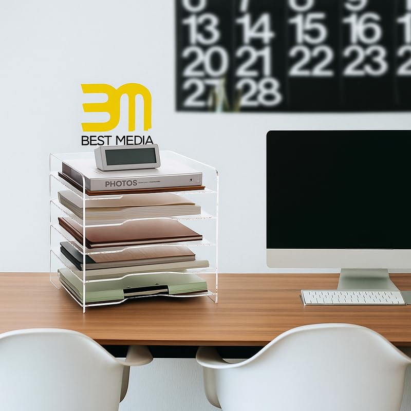 Clear Acrylic Paper Organizer Tray, Enlarged 4-Tier Letter Tray for Desk, Stackable File Storage Organizer for Office Accessories