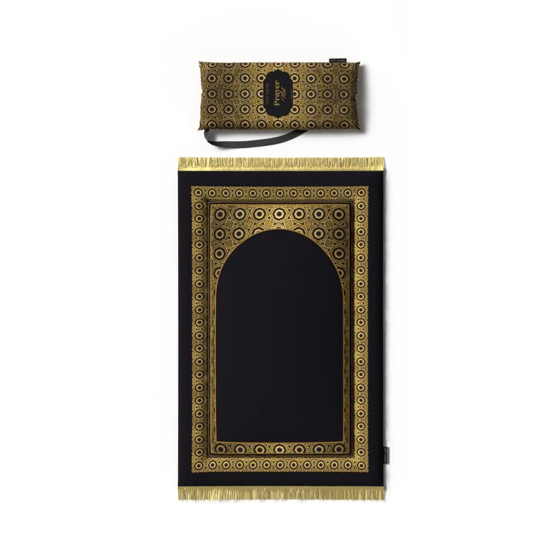 Padded Prayer Rug for Kids in a classic Gold and Black velvet, 57x95 cm, a soft and cushioned mat that provides a special and comfortable place for your child's moments of prayer