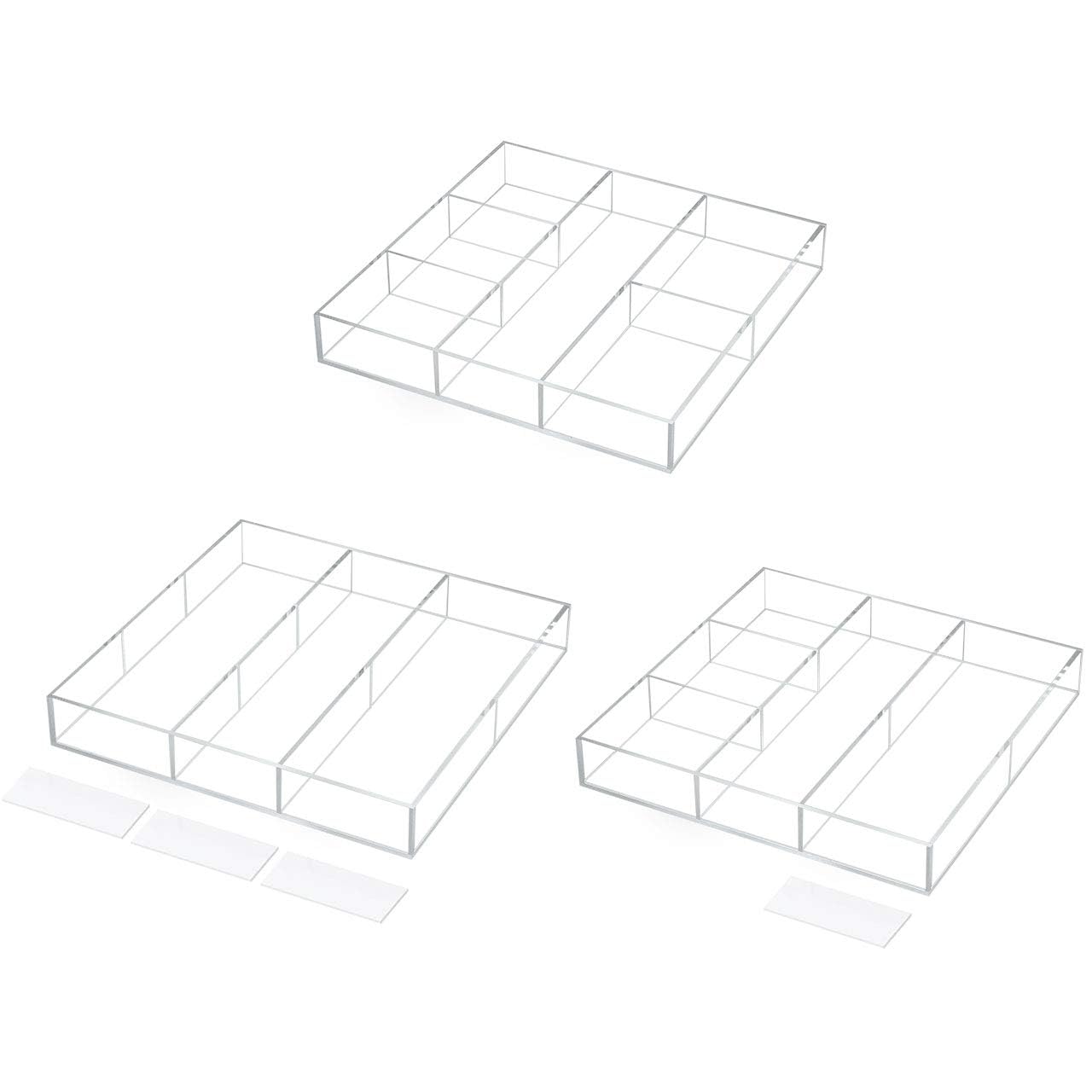 6-Section Clear Acrylic Drawer Organizer and Storage Tray, Versatile Plastic Desk and Makeup Drawer Insert for Kitchen, Bathroom, and Office Organization, Low-Profile Divided Tray