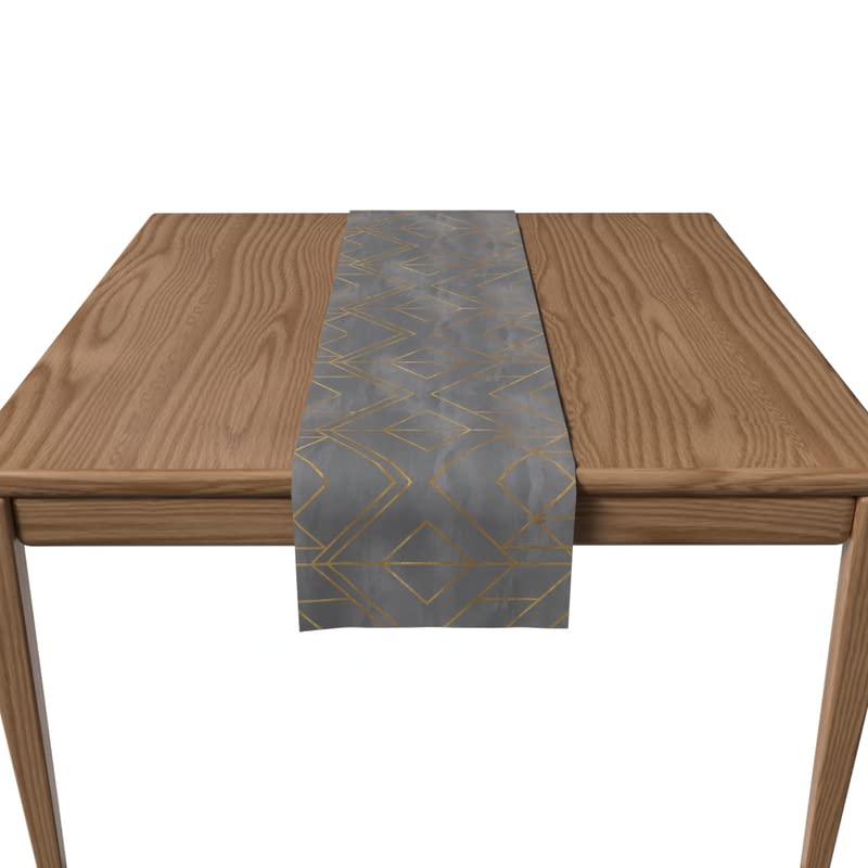 Velvet Golds Grey Runner, a Plush Decorative Centerpiece with a Sophisticated Metallic Accent, 35x140 cm, Grey & Gold, perfect for adding a Touch of Modern Glamour to your Dining Table