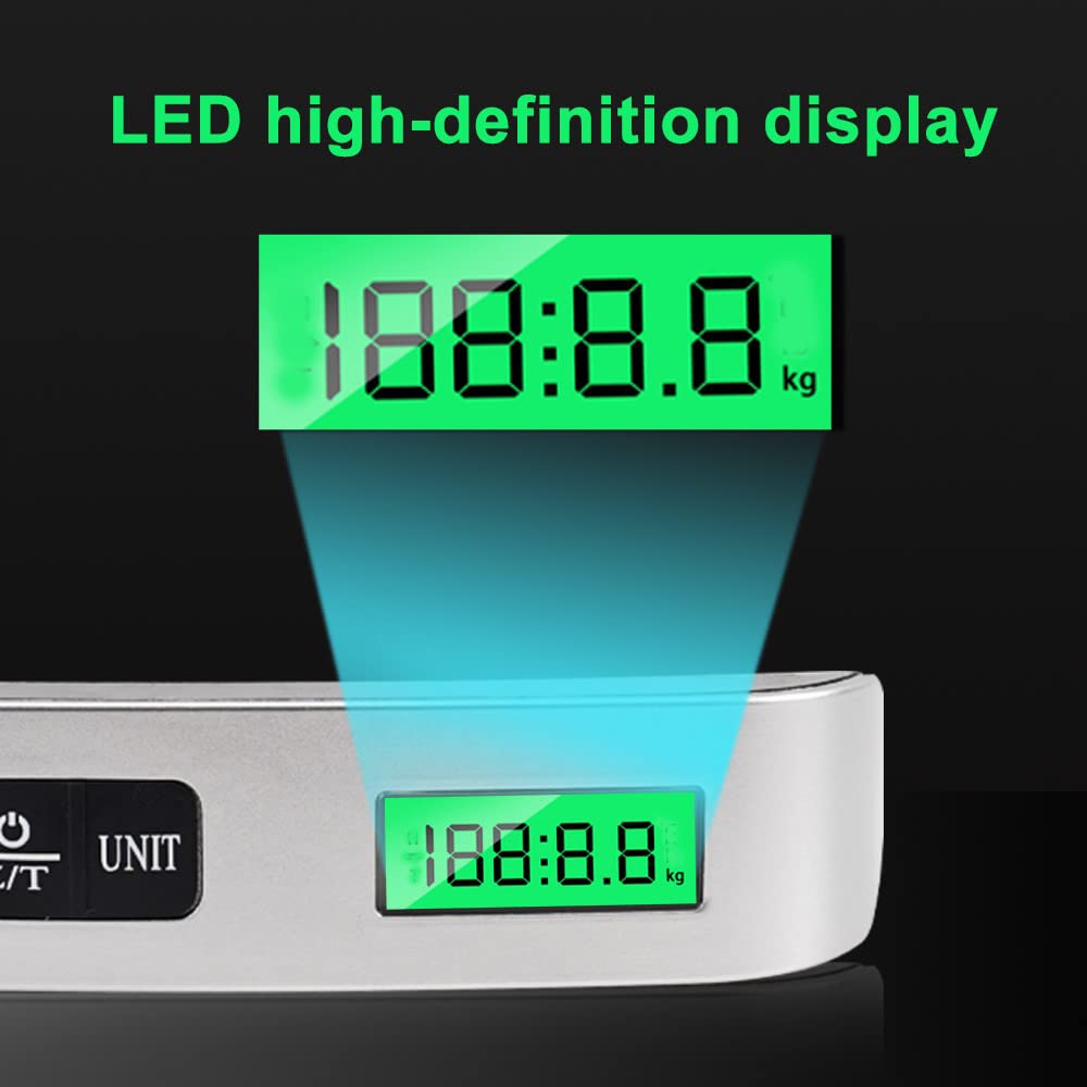 Electronics Travel Luggage Scale with Digital Display, Portable Weighing Scales for Suitcase and Bags, Measures Up to 50 Kg, Includes Temperature Sensor, Ideal for Travel (Silver)