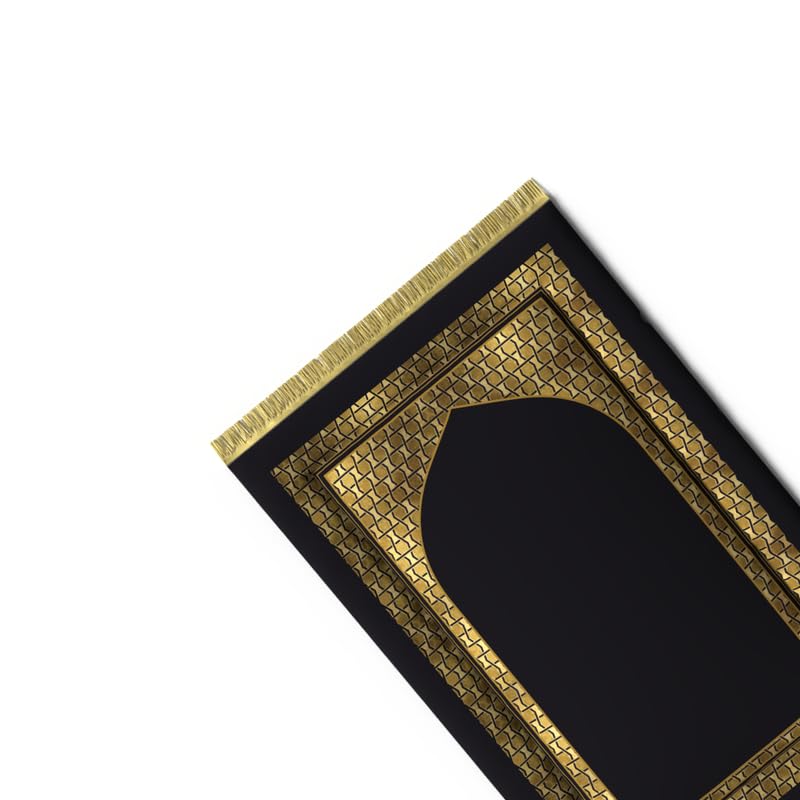 Padded Prayer Rug for Kids in Gold and Black velvet, 57x95 cm, a comfortable and soft mat with a classic design, perfectly sized to encourage and comfort young ones during prayer