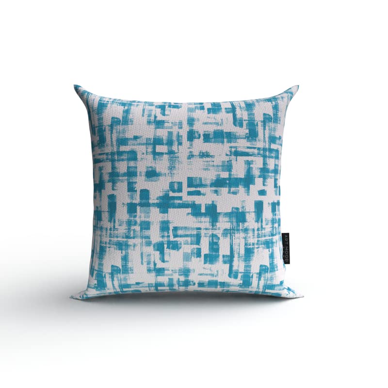 Izzy Canvas Cushion Cover in Blue & White, a durable decorative pillow with a fresh and breezy modern pattern, 40x40 cm, perfect for a coastal, contemporary, or Hamptons-style home decor