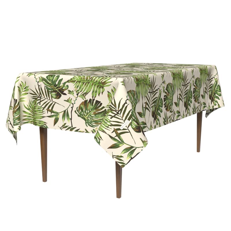 Troleaf Waterproof Tablecloth, a Multicolor 140x300 cm Rectangular Table Cover of Spillproof Polyester with a Tropical Leaf Design, a Vibrant Protector for Summer Parties and Patios