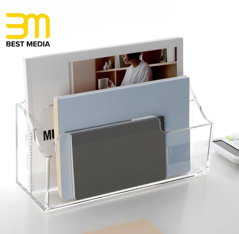 2-Compartment Acrylic Desktop Organizer Box, Clear File and Mail Sorter for Countertop and Office, Multifunction Envelope and Letter Folder Rack for Home, School, and Professional Use