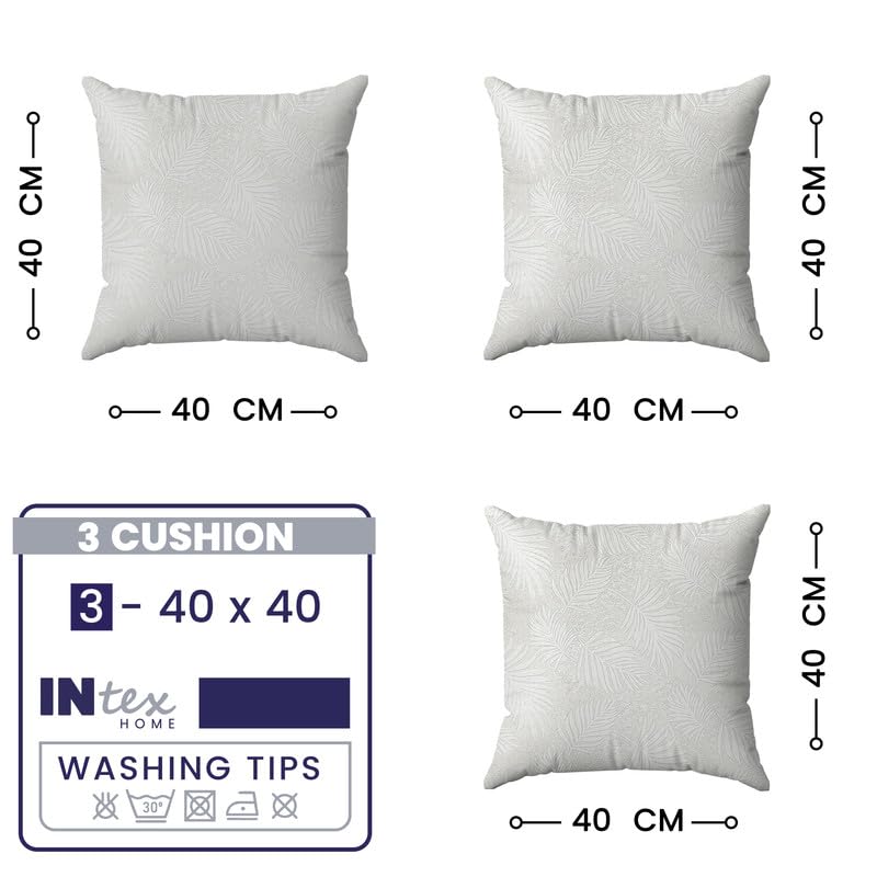 INTEX HOME Cushion Covers, Analia Floral Design, Premium Linen Velvet Fabric, Wrinkle-Resistant and Ultra-Soft, 40×40 cm, Set of 3, Grey, Decorative Pillow Covers for Sofas and Bedroom Décor