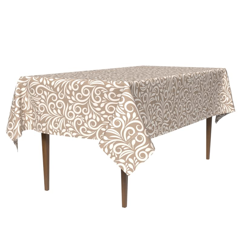 Cran Waterproof Tablecloth, a Spillproof Table Cover made from Durable Polyester Fabric, 140x300 cm, Beige & White, a Stain-Resistant Protector for Dining Room, Kitchen, or Parties