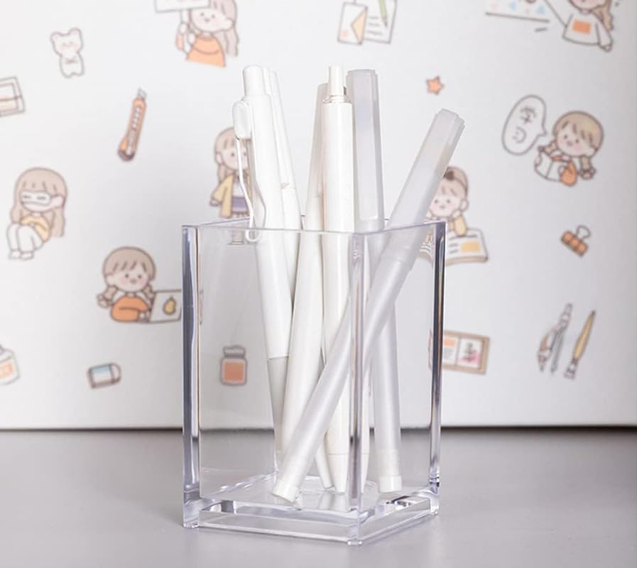Clear Acrylic Pencil and Pen Holder Cup, Elegant and Modern Makeup Brush Holder, Heavy-Duty Round Stationery Organizer for Office Desk Accessory and Home Use