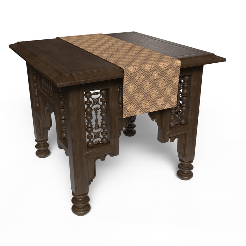 Ramadan's Unique Era Velvet Runner in Brown & Gold, an Opulent 35x140 cm Decorative Centerpiece with a Luxurious Islamic Pattern, ideal for creating a Rich and Festive Atmosphere