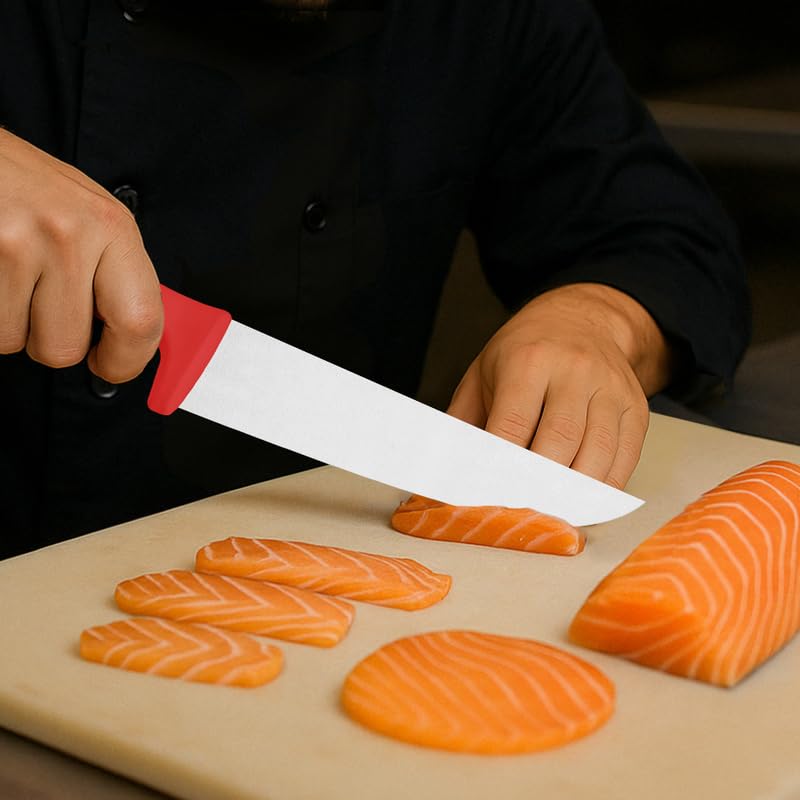 Professional Meat Knife – 8-Inch Stainless Steel Blade with Red Textured Polypropylene Handle – Durable & Versatile