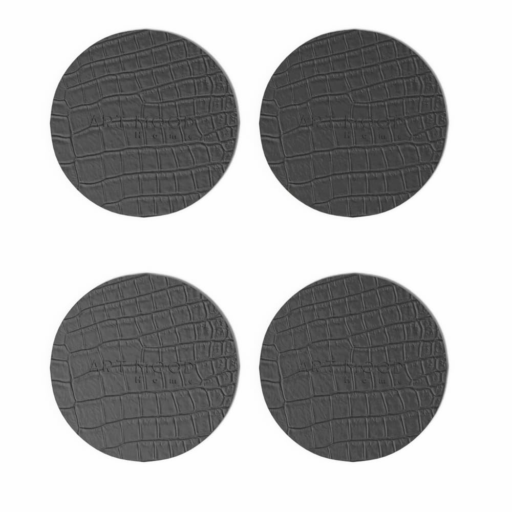 Circle Leather Coaster Set - Premium Faux Leather Coasters with Stylish Touch, Heat-Resistant and Scratch-Proof - Perfect for Coffee Tables, Dining, and Home Decor, Set of 4