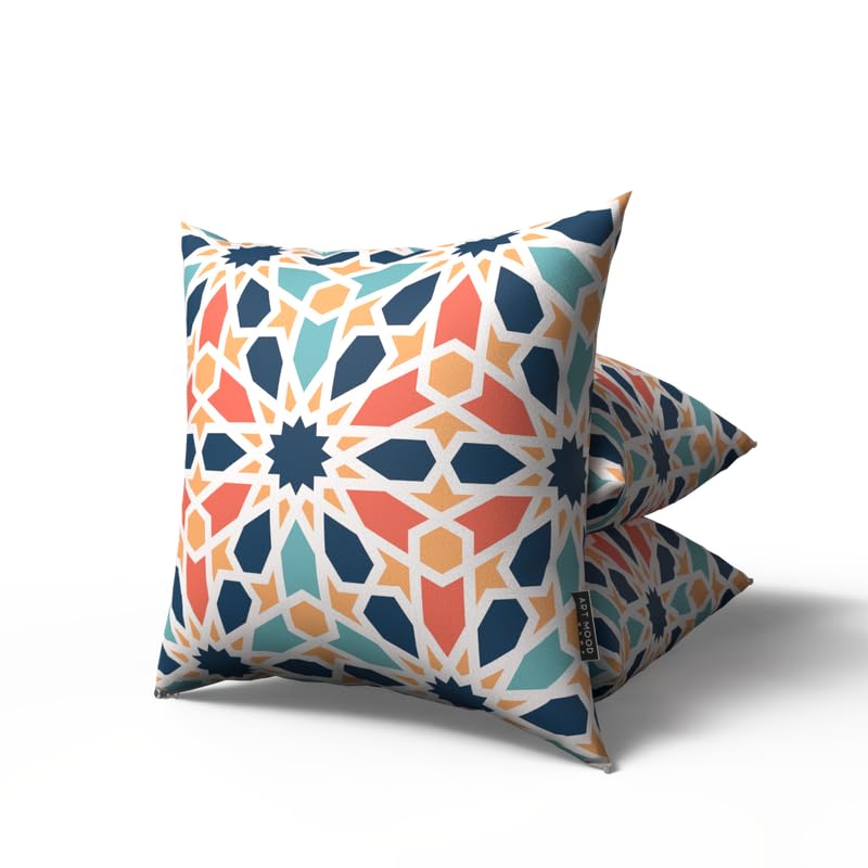 Arabesque Velvet Cushion Cover in White & Beige, a 40x40 cm decorative throw pillow with a classic Islamic pattern, brings timeless elegance to your Ramadan and festive home decor