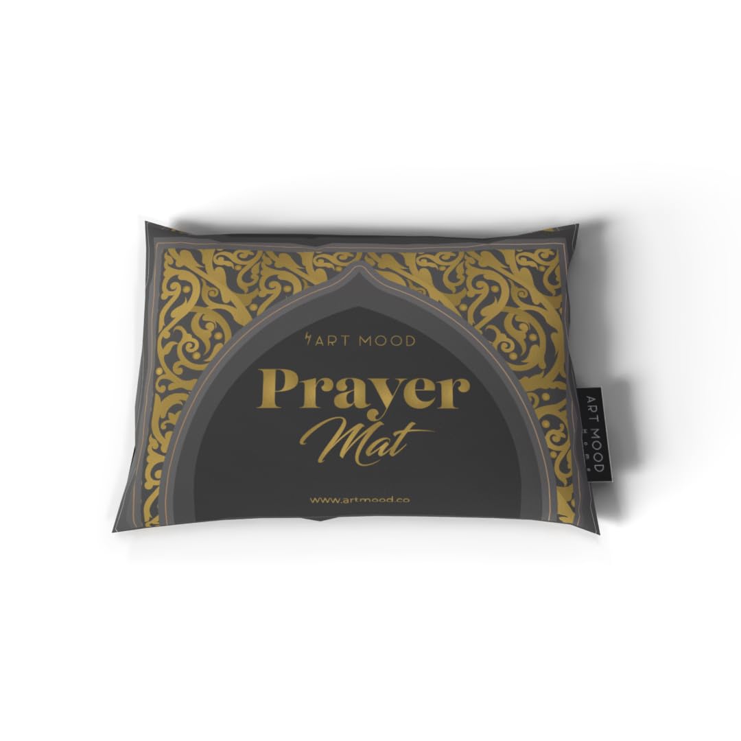 Velvet Prayer Mat in Grey and Gold, 68x117 cm, a luxurious and soft rug with an elegant design, perfect for creating a comfortable and sophisticated prayer space at home or on the go