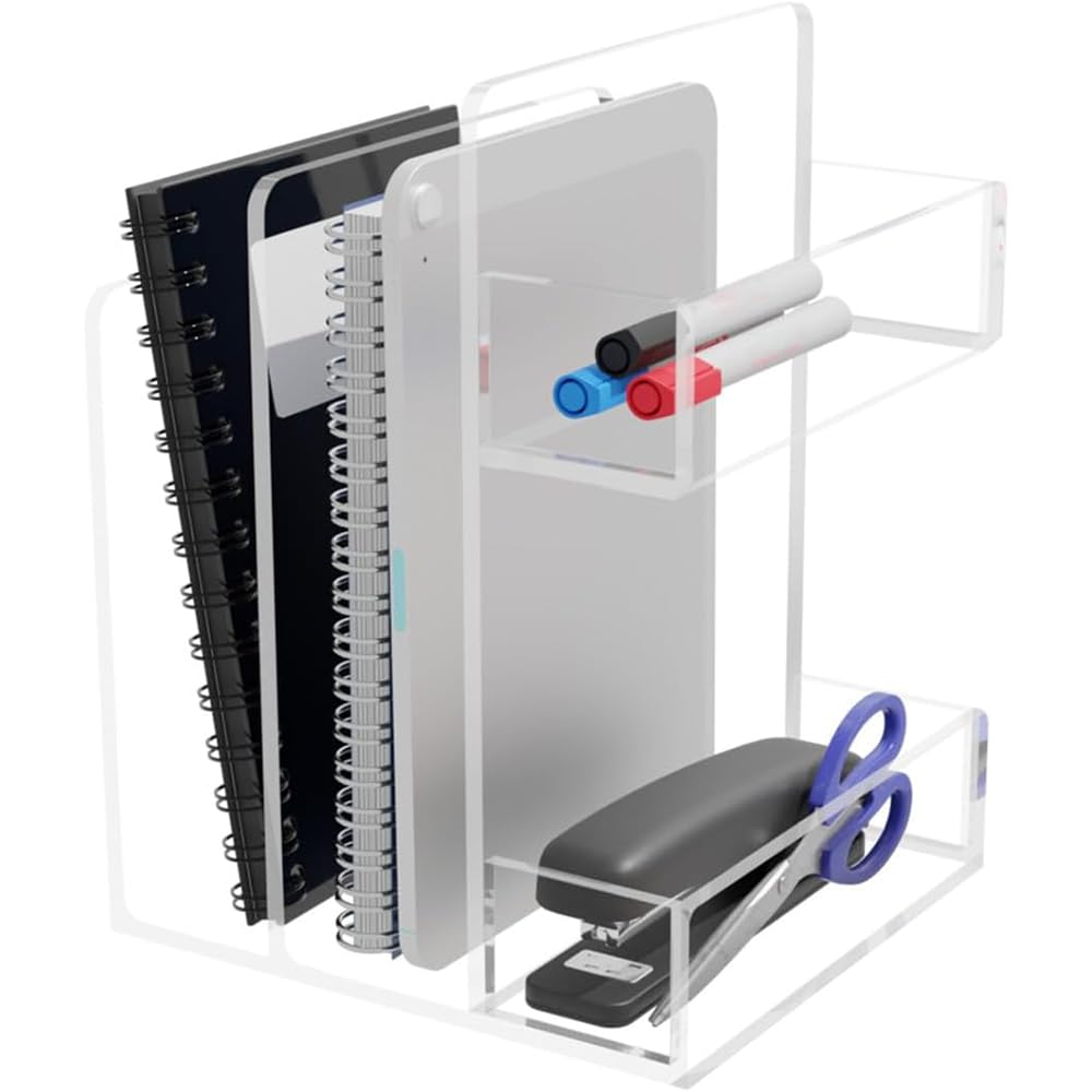 Acrylic Magazine and File Holder, Clear Desk Organizer for Mail and Folders, Modern and Sturdy Workspace Accessory and File Sorter for Office, Home, and Reception Areas