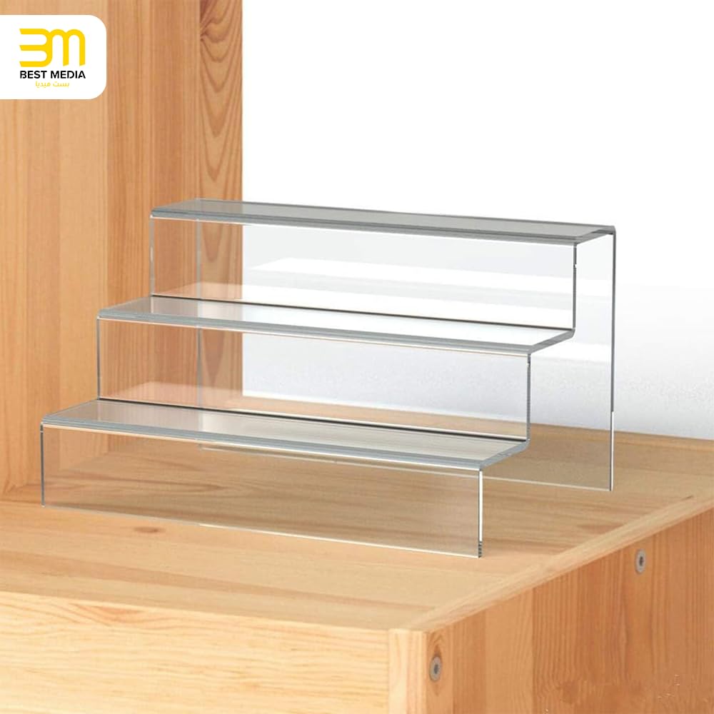 Acrylic Riser Display Shelf, 30 cm Clear Step-Up Stand for Showcasing Products, Perfume, Collectibles or Decor, Durable Transparent Acrylic Shelf for Tabletop or Counter Use, Clear