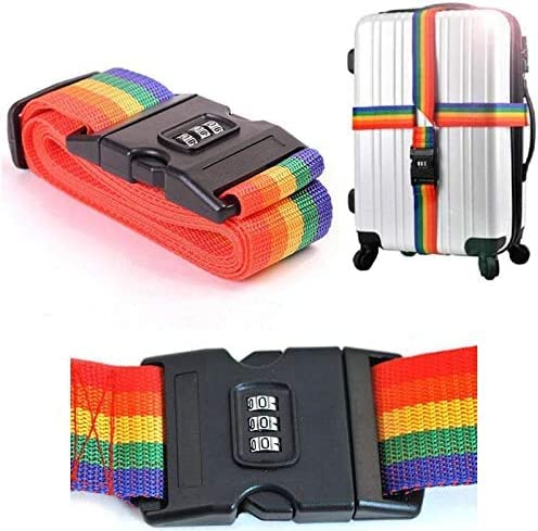 Luggage Suitcase Strap with Coded Lock Secure Lock Safe Belt Strap 1.7m baggage Belt Travel Rainbow Adjustable, Multi Color