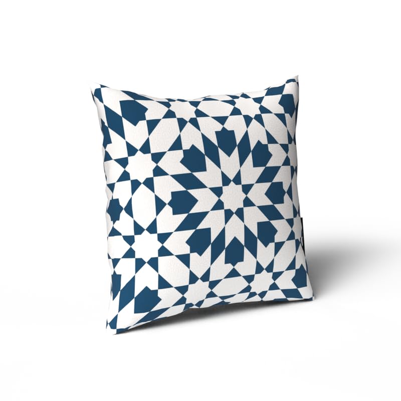 Topaz Velvet Cushion Cover in White & Blue, a luxurious 40x40 cm decorative throw pillow with an elegant pattern, perfect for adding a festive touch to your Ramadan or Eid home decor
