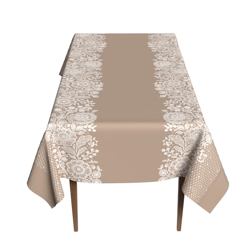 Slate Waterproof Tablecloth in Beige & White, a 140x300 cm Rectangular Table Cover of Modern Spillproof Polyester, a Chic Stain-Resistant Protector for Large Contemporary Tables