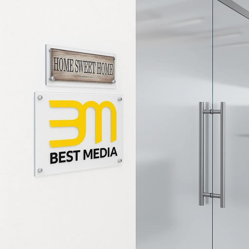 4 Sets Wall Mount Acrylic Name Plate Holders, 15x7 CM Clear Office Door Sign with Stainless Steel Standoff Screws, Modern Display Frames for Business, Home, and Stores