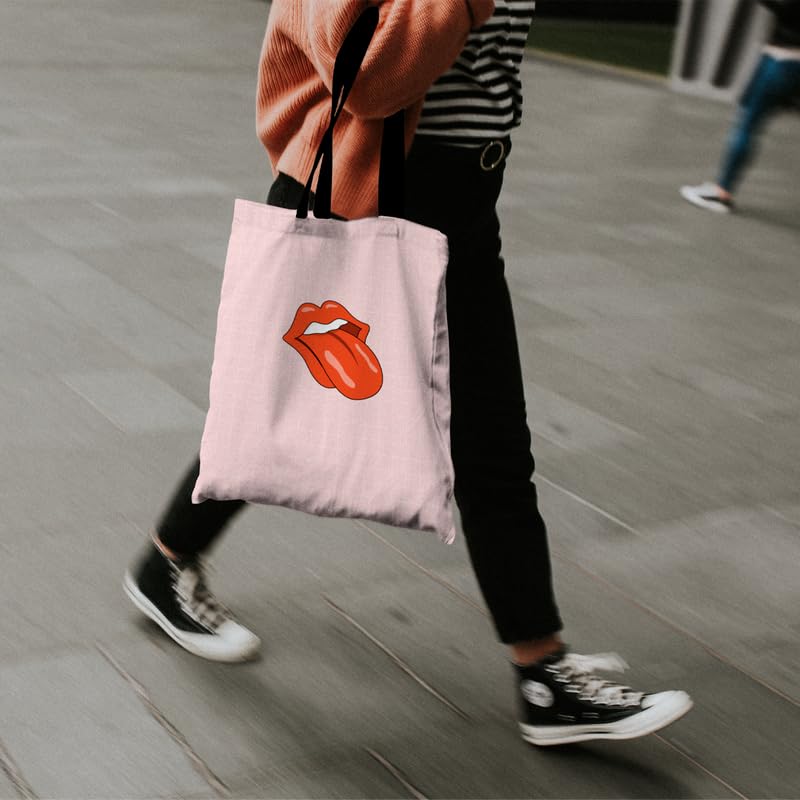 Canvas Tongue Tote Bag, a Durable and Reusable Shopping Bag in Pink & Red, 32x45 cm, a Fun and Quirky Carrier for Groceries, Books, Shopping, or Everyday Essentials