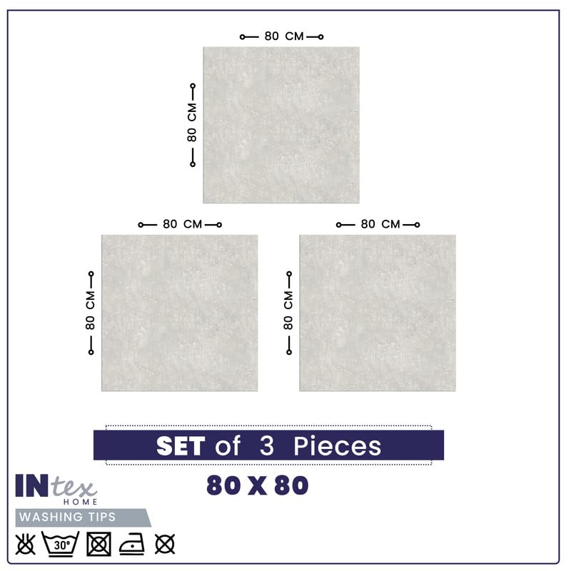 INTEX HOME Tablecloth Set, Semi-Transparent Linen Fabric, Square Design, Lightweight and Wrinkle-Resistant, 80×80 cm Each, Set of 3, Off-White, Elegant Table Covers for Dining and Kitchen