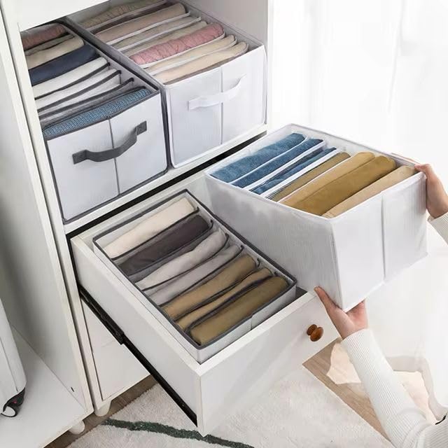 Wardrobe Organizer – 7 Grids Clothing Storage with Handle – 6 Pieces - Durable Nylon Fabric Organizer for Closet, Drawer, and Bedroom – Clothes Storage Solution for Jeans, Shirts, Sweaters