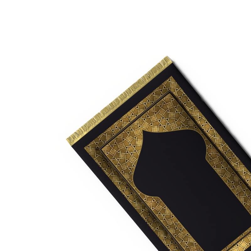 Luxurious Velvet Padded Prayer Rug in Gold and Black, 68x117 cm, a soft and thick mat providing extra comfort and support for knees and joints during daily prayer and meditation