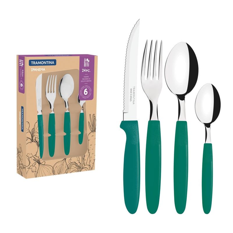 Ipanema Flatware Set, Stainless Steel Blades, Polypropylene Handles, 24-Piece Cutlery for Dining and Everyday Use, Durable and Dishwasher Safe