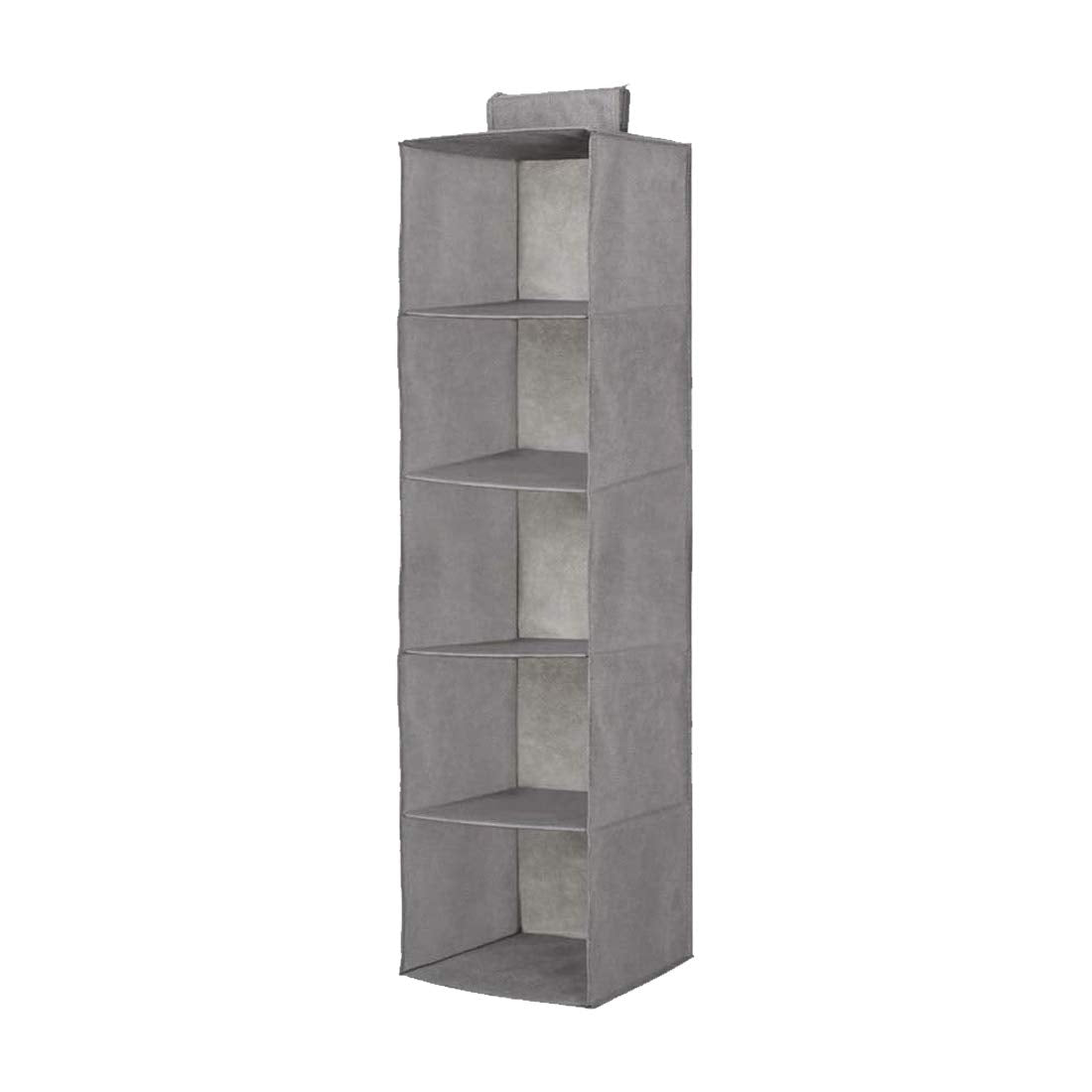 5-Shelf Hanging Closet Organizer, Foldable Cupboard Storage with Easy Fastening Strap, Space-Saving Clothes & Shoe Rack, Grey, 30x30x100 cm