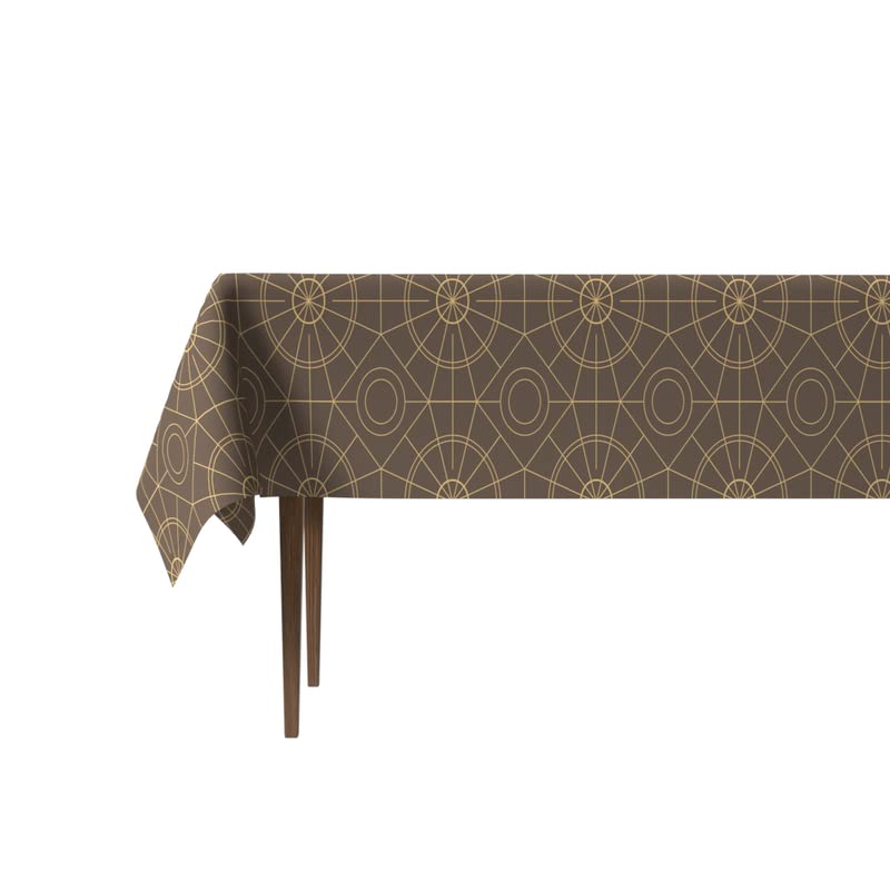 Islamteric Waterproof Tablecloth in Brown & Gold, a 140x300 cm Rectangular Table Cover of Spillproof Polyester, a Durable Protector with an Elegant Islamic Pattern for Festive Dining