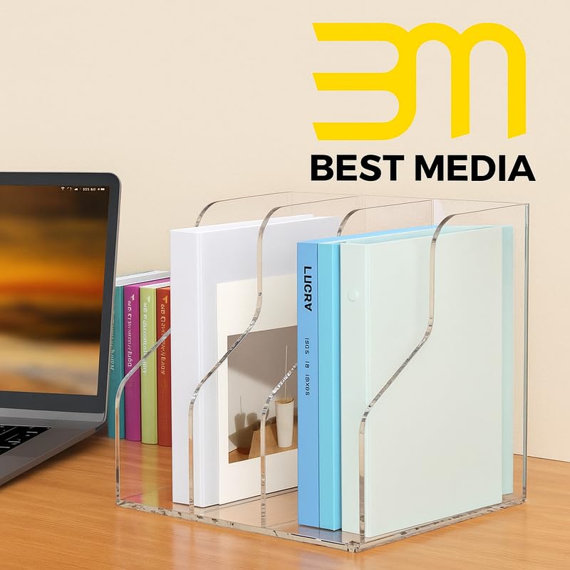Clear Acrylic Magazine Holder, 3-Slot Desktop File Sorter Organizer Rack for Office Desk Accessories and Storage Stand