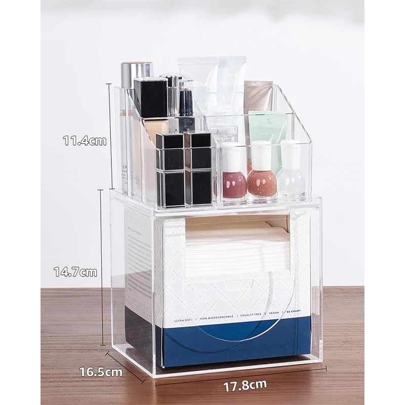 Clear Acrylic 2-in-1 Disposable Face Towel Holder, Wall Mount & Countertop Storage Box Compatible with Clean Skin Club XL, Hygienic Facial Tissue and Makeup Organizer for Bathroom.